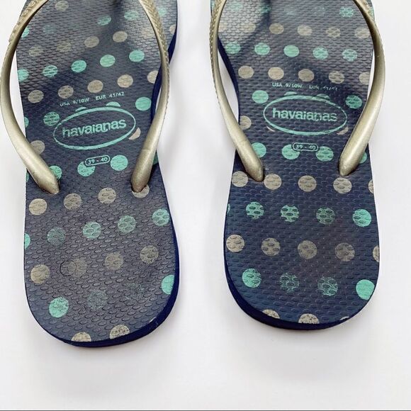 Havaianas Flip Flops Navy Blue Silver Polkadot Women’s 9 - Picture 8 of 8